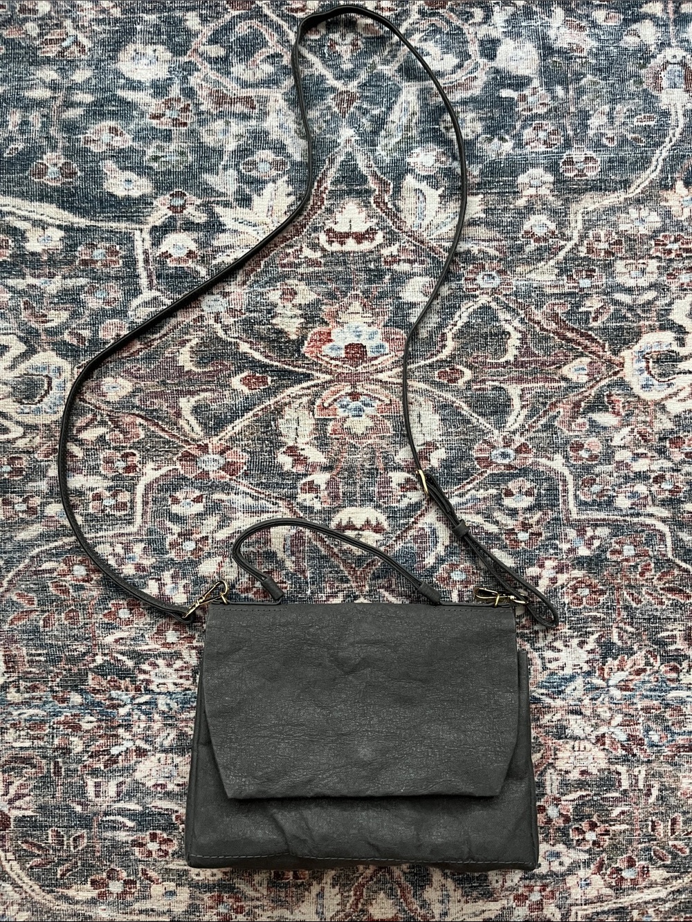 Uashmama Charcoal Paperbag Structured Crossbody Satchel with Top Handle